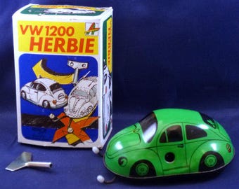 Vintage VW1200 Herbie Kovap Czech Republic Tin Wind Up Volkswagon Bug, 1980s