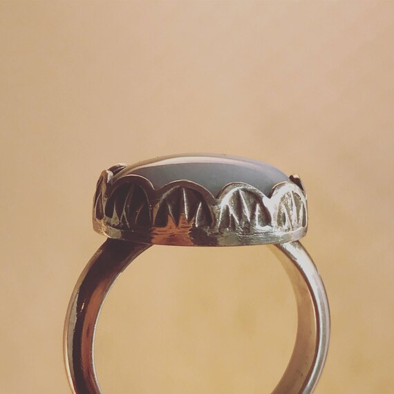 Moss agate and sterling silver ring.