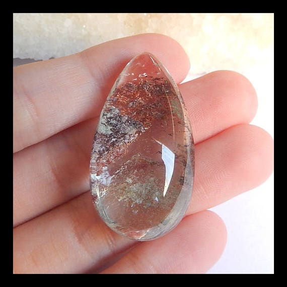 Ghost Quartz Gemstone Water Drop Cabochon Brown And Green