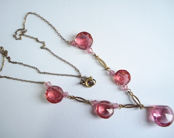 Art Deco Necklace Pink Glass Beads 1920's 1930's