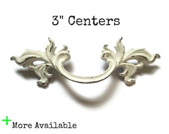 Vintage French Provincial Drawer Pulls 3" centers - 3 inches on center Distressed Chippy White - More available