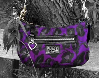 Coach Black and Purple Canvas leopard canvas shoulder hobo bag