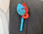 Modern Wedding Buttonhole for the Groom / Best Man in Turquoise and Red Keepsake