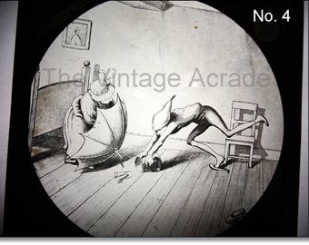 Magic Lantern Slide, Victorian Glass Slides, Victorian Toys, Mr. & Mrs. Brown and the Mouse, Lantern Slides No. 4