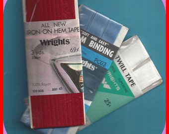 Vintage Seam Binding twill Tape Hem Tape 1960's to 1980's 3 Pkg Red White Blue