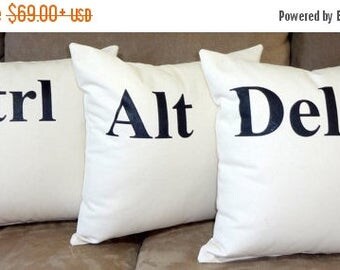 FALL is COMING SALE Control Alt Delete Pillows Ctrl Alt Del Throw Pillow Trio 16" Cotton 3 Computer Pillows Geek Pillows Computer Pillows