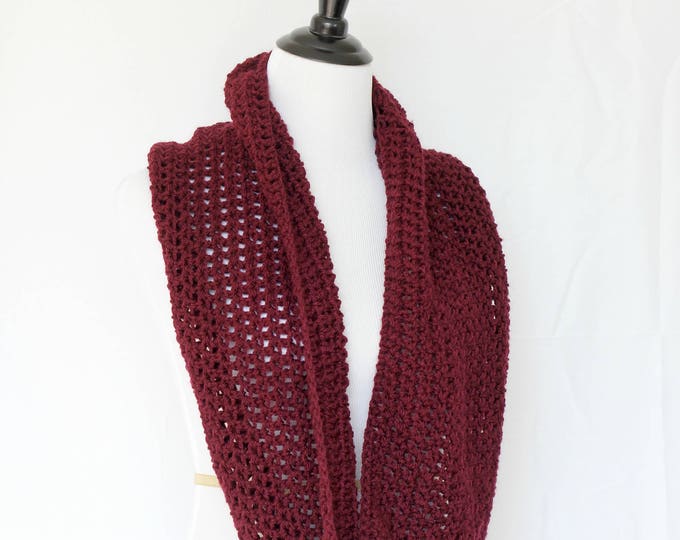 Crochet cowl, infinity scarf, knit cowl, large cowl, loop scarf, infinity loop, crochet scarf, burgundy cowl,