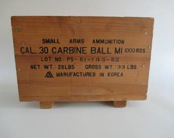 Small Arms Ammo Box, Vintage Ammunition Container Open Storage Military Militaria Industrial Minimalist Loft Decor Cal .30 Carbine