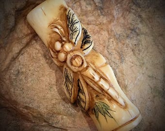 Bead #3....dragonfly / bamboo bead, carved bone, priced each