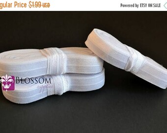 ON SALE 5 Yards WHITE 5/8 Inch Fold Over Elastic - Shiny Foe - Baby Headband Elastic - Diy Hair Ties - Cloth Diaper Supplies - Wholesale Sup