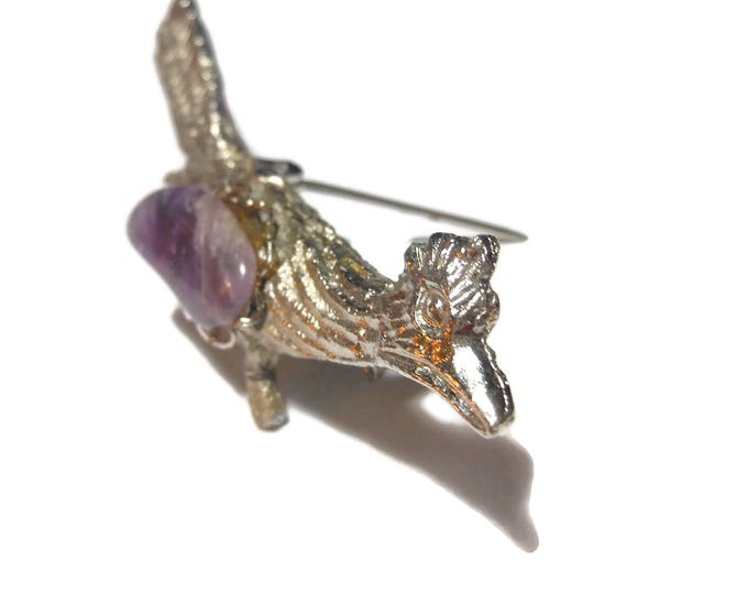 Amethyst roadrunner brooch, silver roadrunner pin, February birthstone, bird pin brooch, gemstone bird
