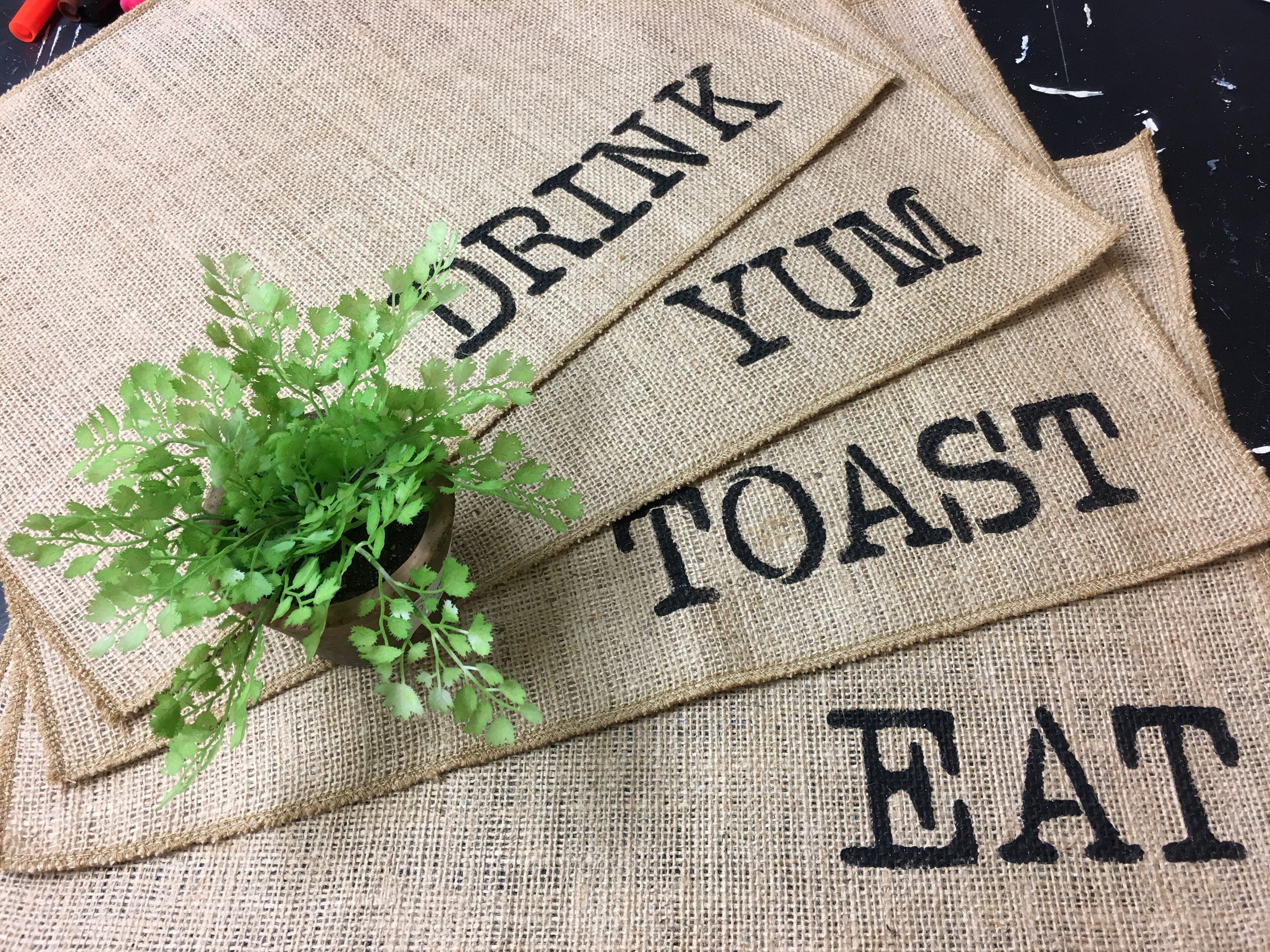Burlap custom words placemats