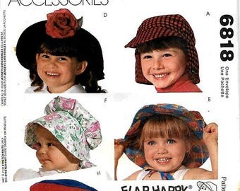 ON SALE McCall's 6818 Flap Happy Children's Hats Sewing Pattern, Beret, Bonnet, Hunting Cap, Etc., S-M-L, Uncut