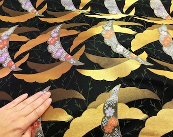Japanese kimono fabric in golden black brocade, kimono fabric, Japanese fabric, wall decoration, quilt fabric, japanese fabric