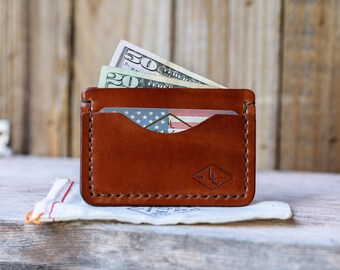 Leather Minimalist Wallet HAND SEWN in USA Leather Business Card Holder Leather Men's Wallet Gift for Him Groomsmen Gift Lifetime Leather Co
