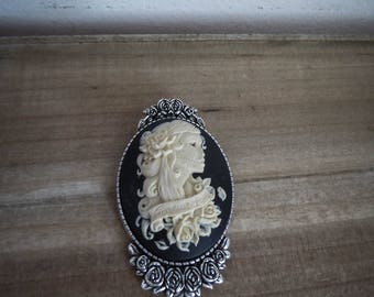 Cameo brooch silver Mexican Sugar Skulls calavera Bohemian gypsy MC Ink ♰Forever Love 2♰