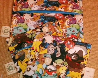 set of 3 RARE, you pick , 2 reusable snack bags, 1 sandwich bag, pokemon go, reusable goods, eco friendly, snack bags, sandwich bag, pokemon