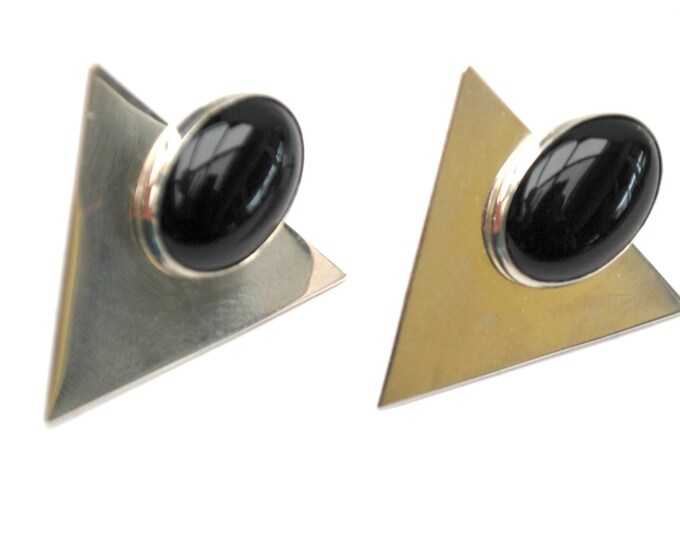 Sterling silver Onyx earrings - modernistic- Southwestern - Pierced earring