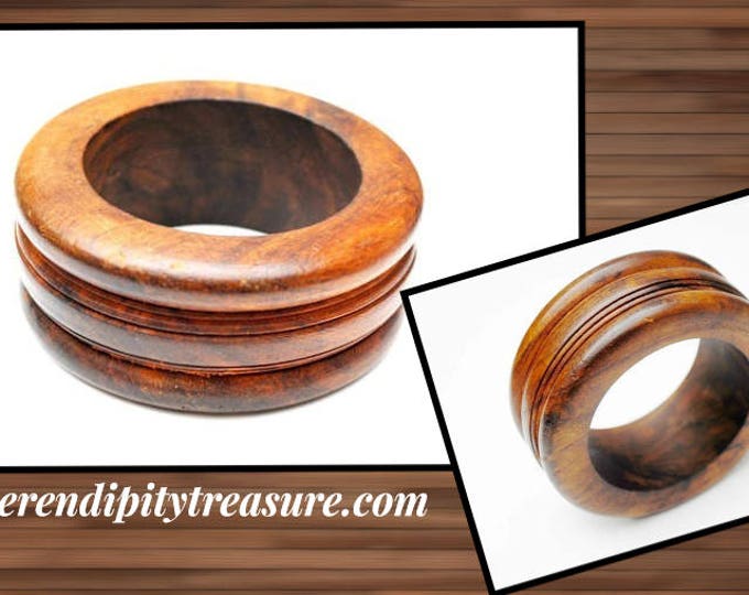 Large Chunky Wood Bangle - Dark cherry Wood - Boho - wide bracelet