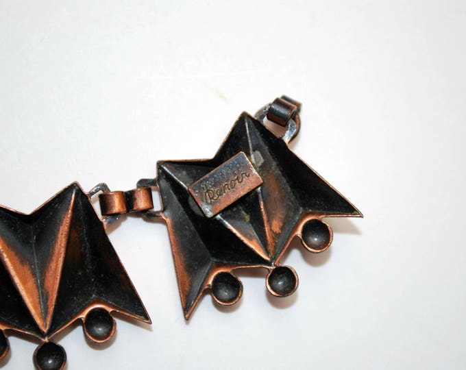 Copper link Necklace - Signed Renoir - modernistic Abstract Triangle - Mid century Mod