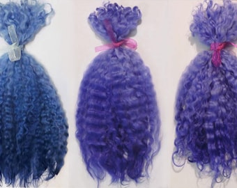 Doll Hair 9-13" Violet-Blue-Premium,combed teeswater,long curls,mohair locks,Bjd wig,Blythe reroot,Pullip,Dollfie,Ever After High-Wool-Ombre