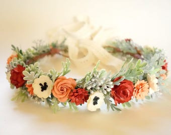 Fall Flower Crown, Fall Wedding, Coral Flower Crown, Bridal Flower Crown, Rustic Wedding, Head Wreath, Bridal Headpiece SERENDIPITY-FALL