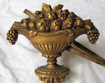 Set of 4 Vintage Drapery TIEBACKS Curtain Tie Back Gilt Flower Baskets Shabby Cottage Chic Paris Apartment