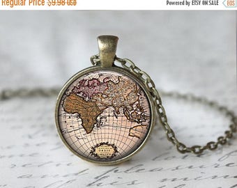 SUMMER SALE Map Necklace - World Map Jewelry - Globe Necklace - World Globe Pendant - Globe Charm - Gifts for Travelers - Glass Necklace (62