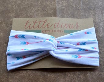 Infant Turban headband-toddler headband-youth headband-adult headband-active headband-arrow headband