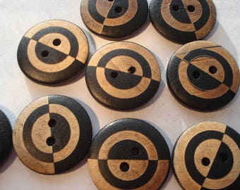 23mm Wooden Sewing Buttons, 2-Hole Round Black Stripe Patterned Buttons, Pack of 25 Wooden Buttons, W2309
