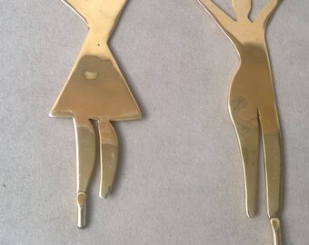 Man-woman abstract sculpture brass and aluminum set of two
