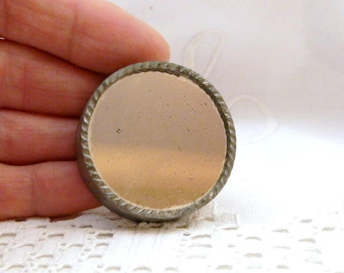 Small Antique Glass and Metal Framed French Compass and Mirror, Round Compass from France, Map Reading, Vintage Hiking Camping, Curios