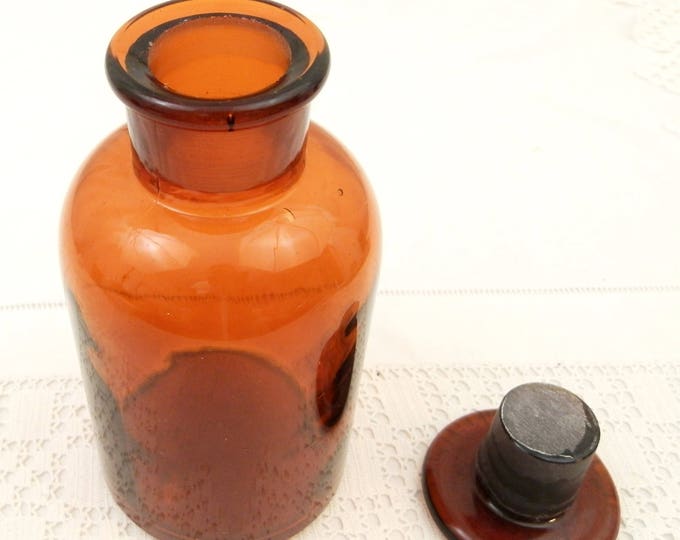 Large Vintage Brown Amber Glass Apothecary Chemist Bottle with Large Glass Stopper, 610 CL / 1.28 Pint