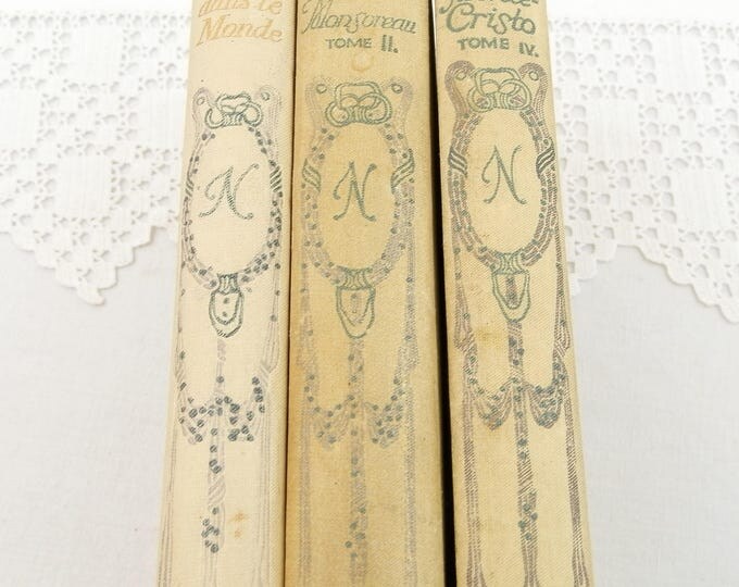 Vintage Bundle of 3 French Off White Shabby Romantic Books Printed in 1930s, Retro Decorators Piece, Brocante Flea Market Decor,