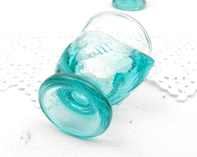 Pair Vintage Matching Green Glass French Verrie D'Arques Chicken Egg Cups, Retro Breakfast Accessory from France, Brocante Decor