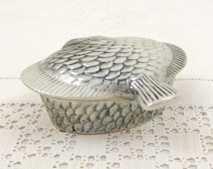 Small Vintage Mid Century FlatFish Shaped Lustreware Porcelain Bone China Lidded Box, French 1950s Porcelain de Paris Ceramic Fish Terrine