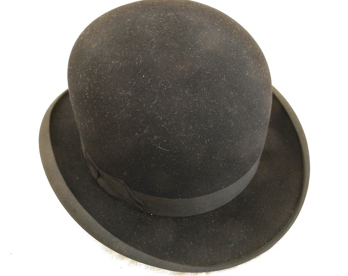 Antique French Barely Used Black Woolen Felt Bowler Hat made by Pineau in Paris, Original Head Wear from France, Brocante Vintage Clothing