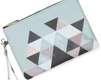 Clutch Bag/Leather Clutch Bag/ Grey Clutch Bag/ Bridesmaid clutch & gift "Graphic 202" Limited edition printed clutch bag with design
