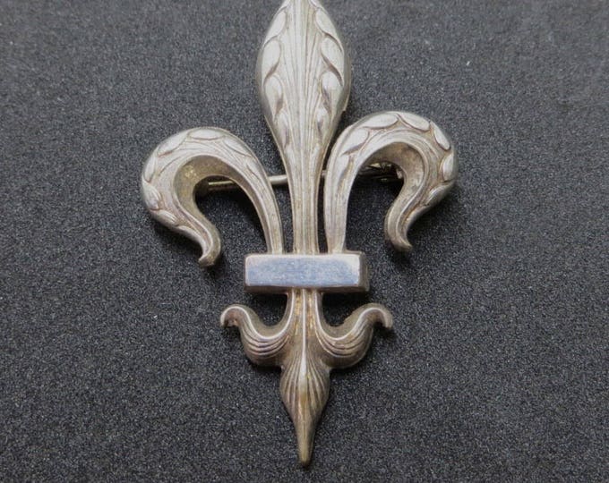Fleur De Lis Brooch, Sterling Silver Fleur De Lys Pin, Vintage Heraldic Jewelry, Paris Jewelry