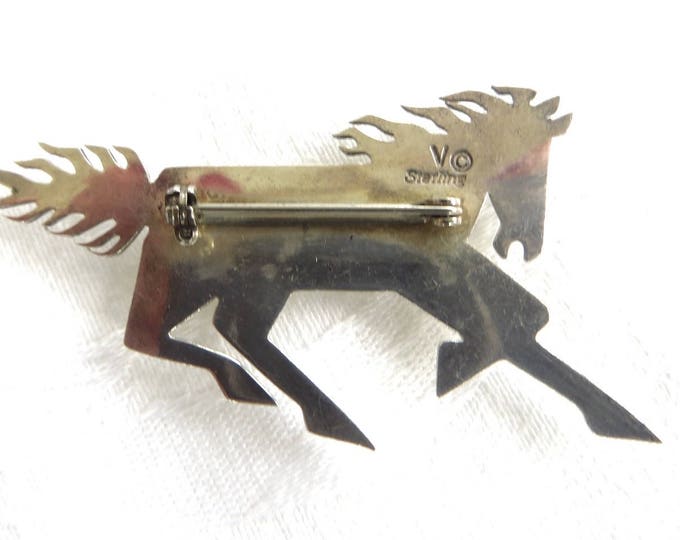 Sterling Horse Brooch, Turquoise Horse Pin, Southwest Style, Vintage Equestrian Jewelry