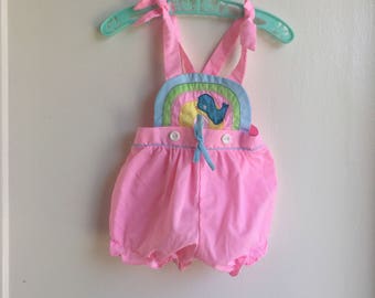 VTG Cotton Candy Baby Girl Rainbow Romper Bird Sz 3-6M