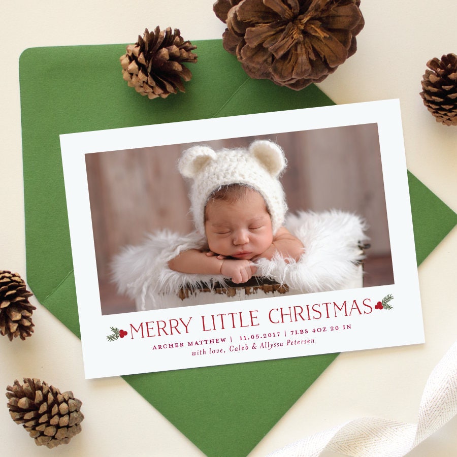 Baby's First Christmas Card Merry Little Christmas Birth