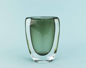 Orrefors Sommerso Nils Landberg Glass Vase Smoky Grey 1950s Swedish Mid-Century Modern