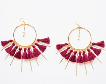 Summer Outdoors 4th July Summer Party Tassel Earrings Hoop Earrings Tassel Hoop Earrings For Her Tassel Jewelry Statement Earrings / TASSERA