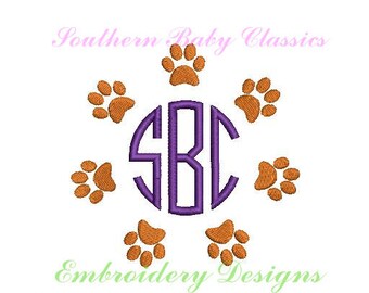 Tiger Paw Circle Monogram Frame Mini Fill Stitch Design File for Embroidery Machine Instant Download Cute Baby Girl Boy