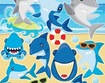 80% OFF SALE Shark clipart, Sharks commercial use, Shark vector graphics, shark party digital clip art, CL945