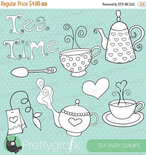 80% OFF SALE tea set digital stamp commercial use, vector graphics, digital stamp, digital images - DS302 Il_570xn