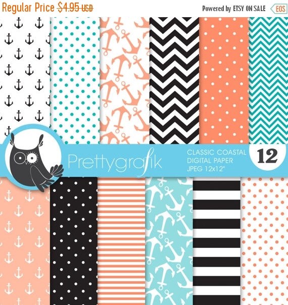 80% OFF SALE classic coastal digital paper, commercial use, scrapbook papers, background, anchors, nautical - PS628 Il_570xn