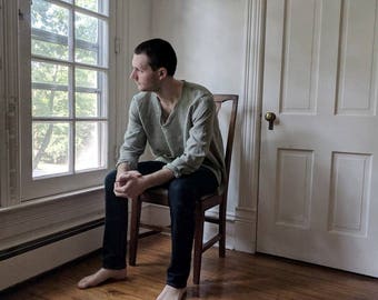 Mens Linen Shirt / Indian Kurta Inspired "Eli" Tunic / by Breathe Clothing