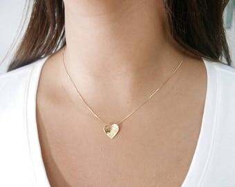 14k gold necklace. Initial pendant. Letter charm necklace.heart Personalized necklace. Gold pendant necklace. initial necklace.Gift ideas